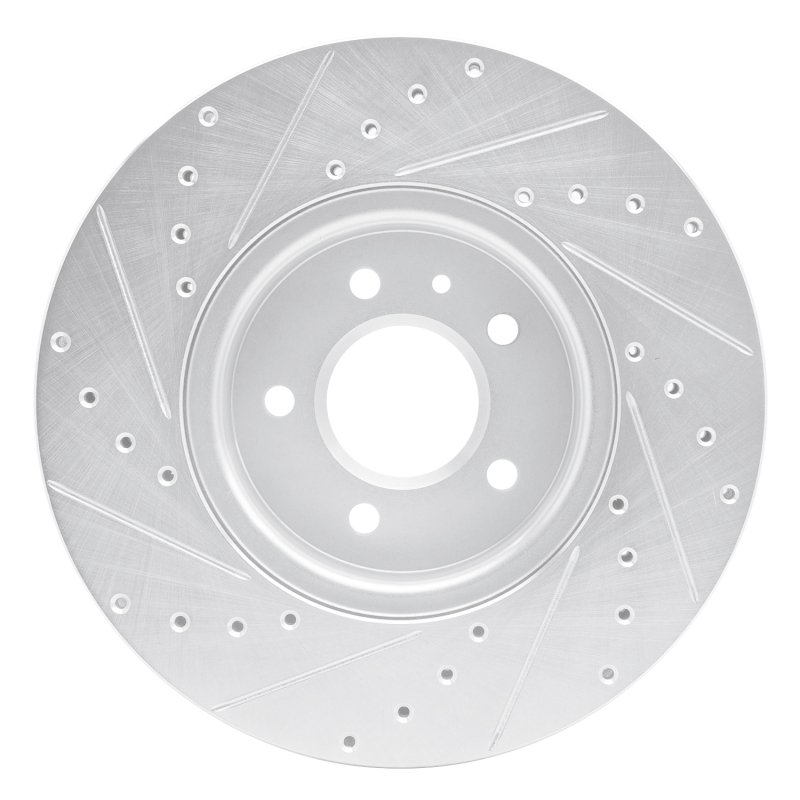 Cadillac ATS Brake Rotor (1) - Front Right - R1 Concepts - Drilled & Slotted - Silver - `13-`25